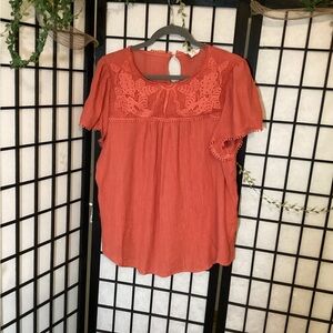 Women's Coral Lace Detail Top